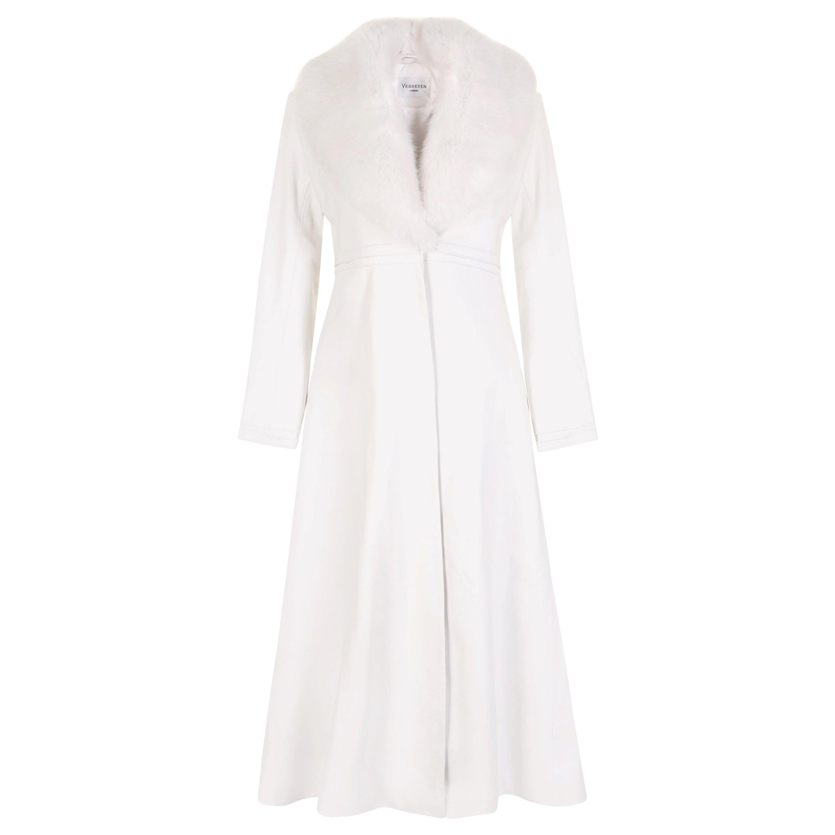 Verheyen London Edward Leather Coat in White with Faux Fur - Size uk 12