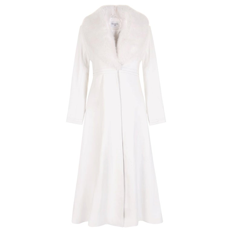 Verheyen London Edward Leather Coat in White with Faux Fur - Size uk 12 For  Sale at 1stDibs