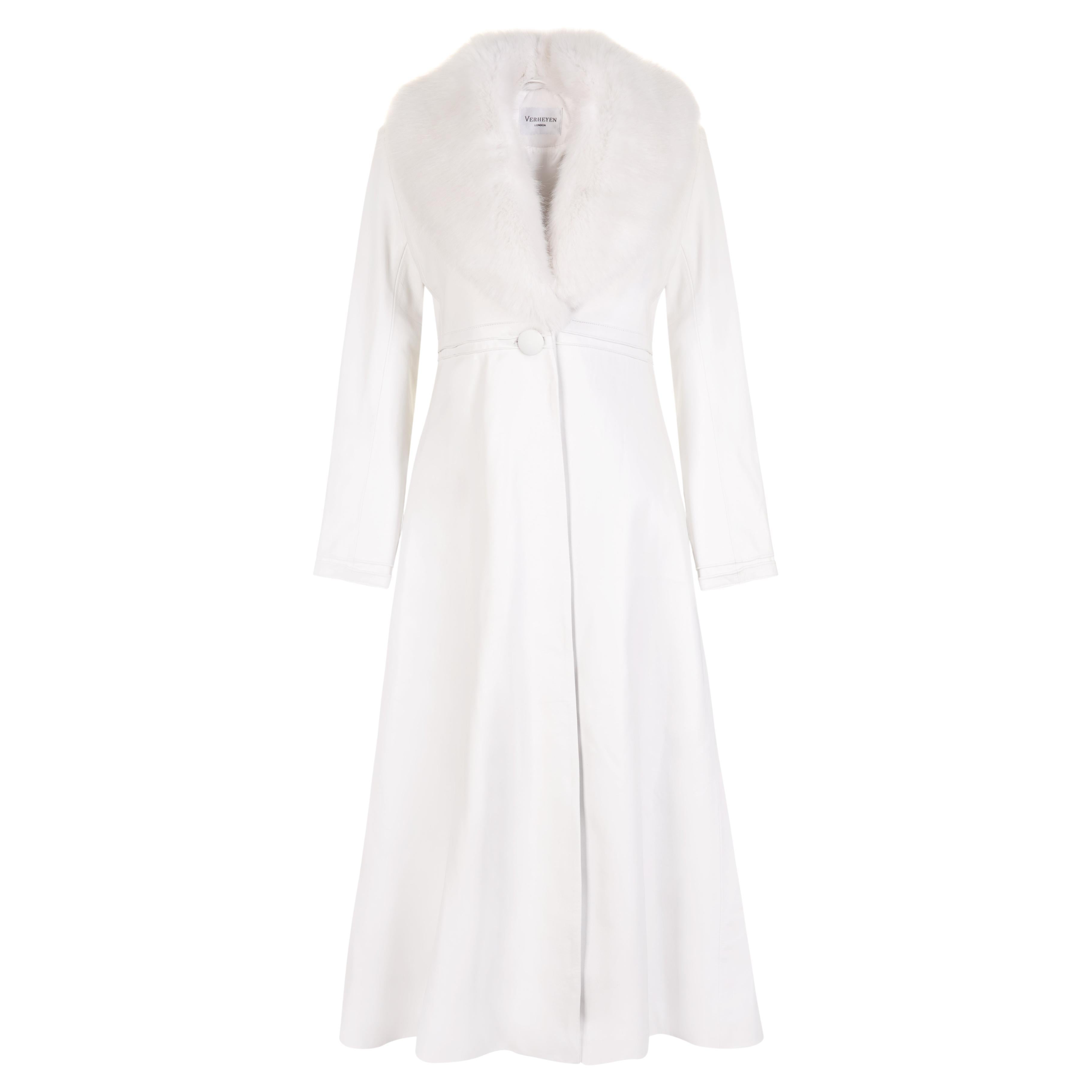 Verheyen London Edward Leather Coat in White with Faux Fur - Size uk 12