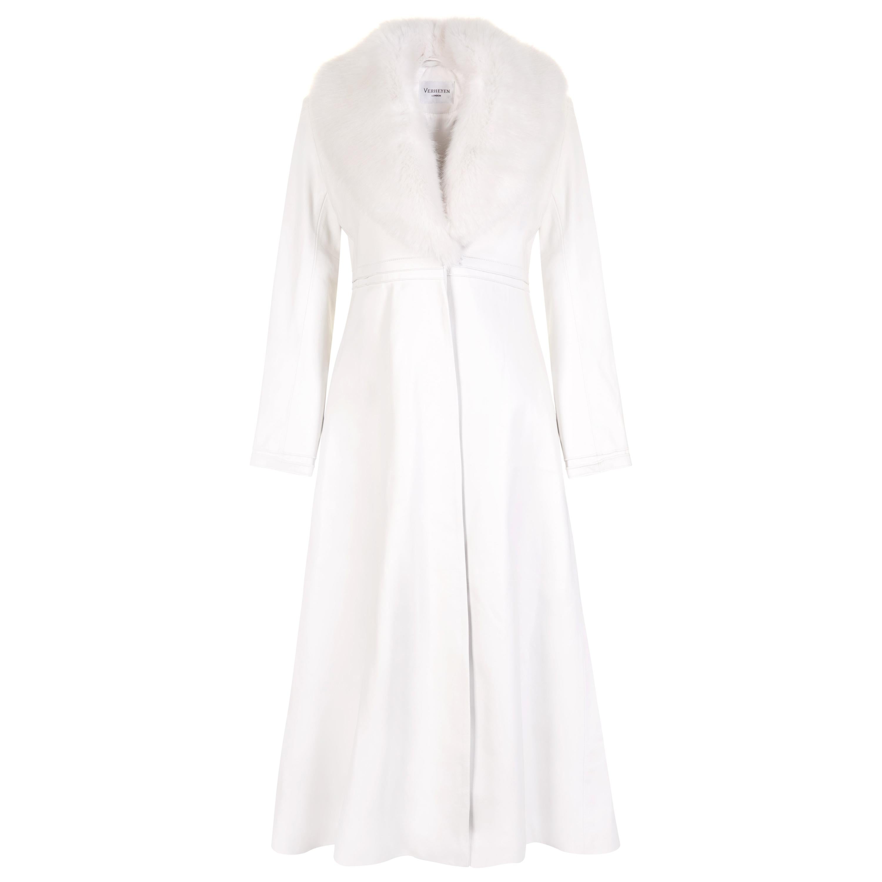 Verheyen London Edward Leather Coat in White with Faux Fur - Size uk 6  For Sale