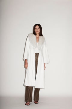 Verheyen London Edward Leather Coat in White with Faux Fur - Size uk 8