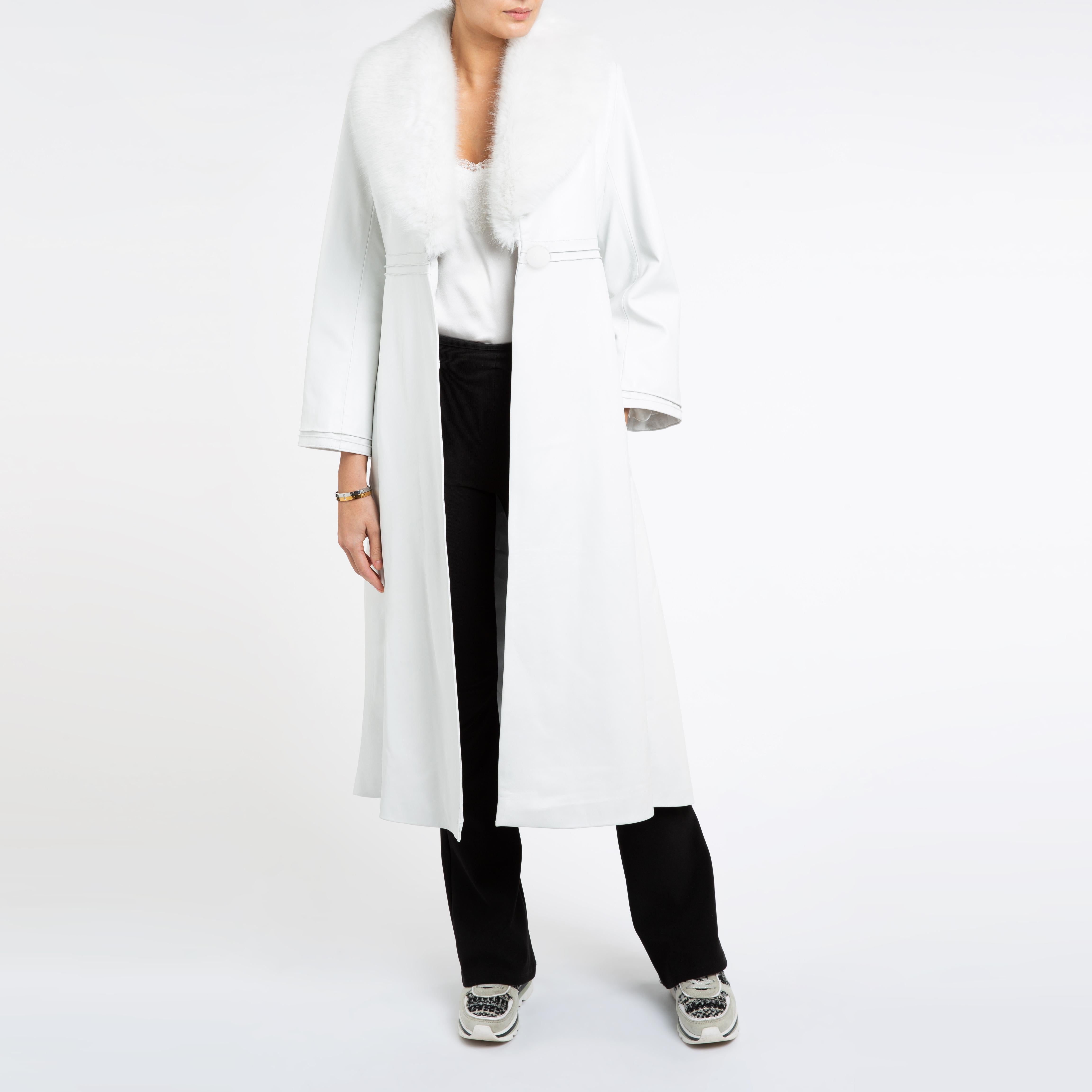 Verheyen London Edward Leather Coat in White with Faux Fur - Size uk 8 For Sale 3