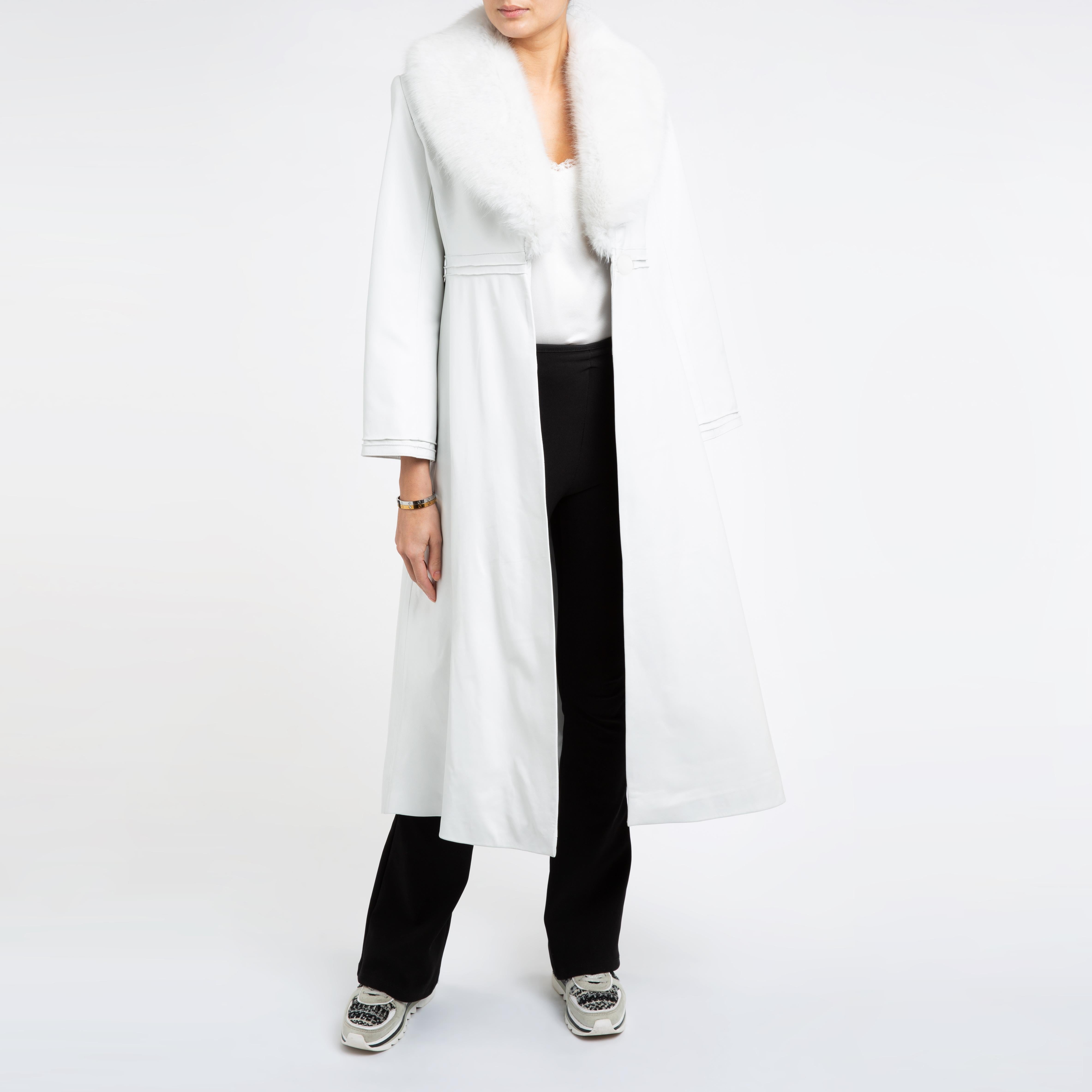 Gray Verheyen London Edward Leather Coat in White with Faux Fur - Size uk 8 