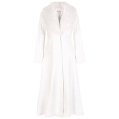 Verheyen London Edward Leather Coat in White with Faux Fur - Size uk 8