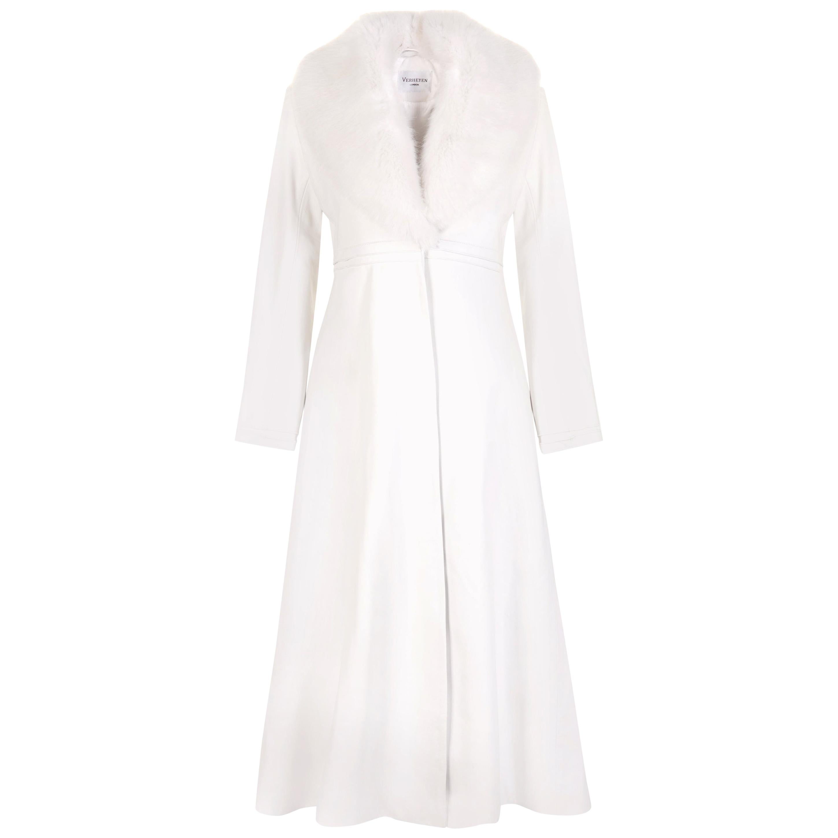 Verheyen London Edward Leather Coat in White with Faux Fur - Size uk 8 For Sale