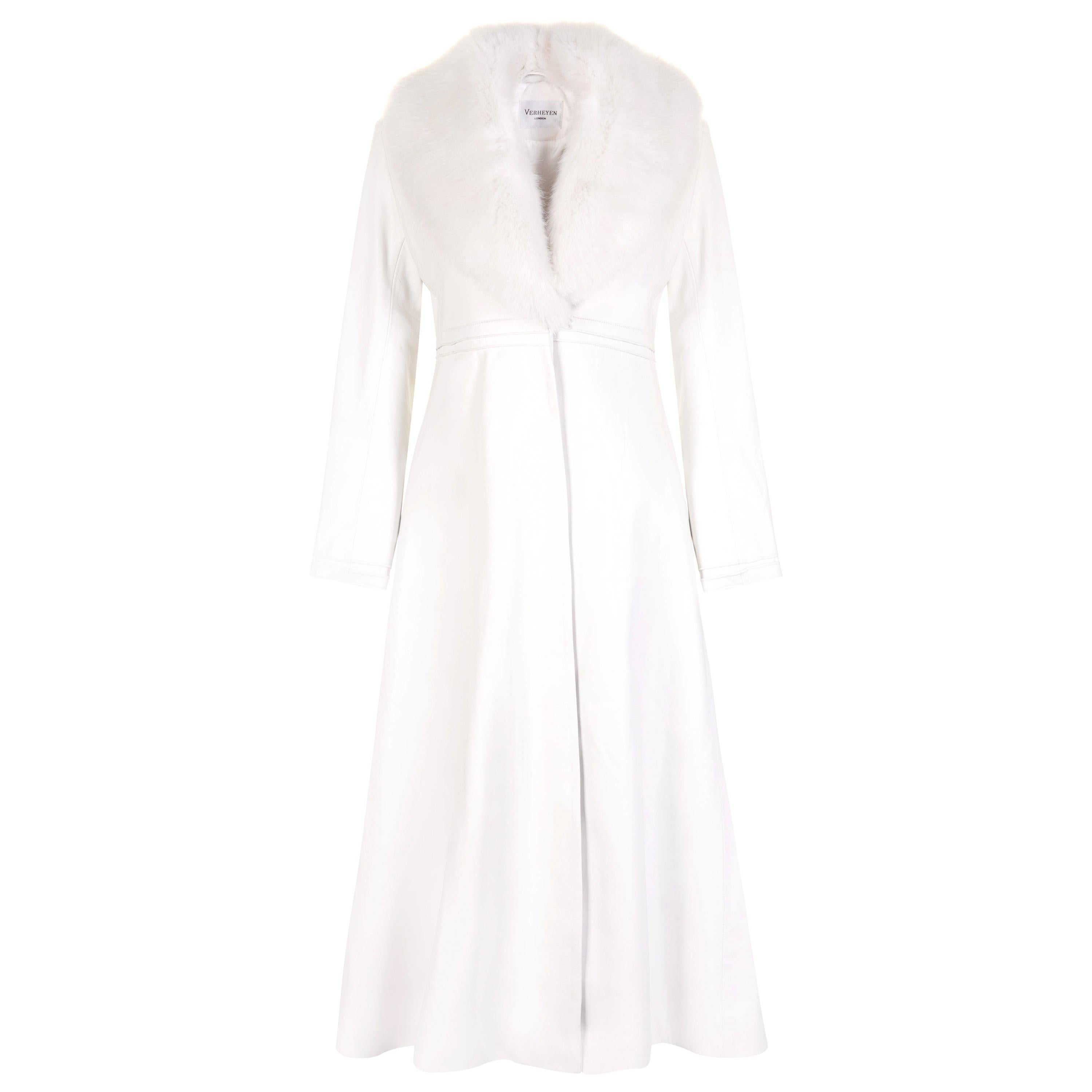 Verheyen London Edward Leather Coat in White with Faux Fur - uk size 6 