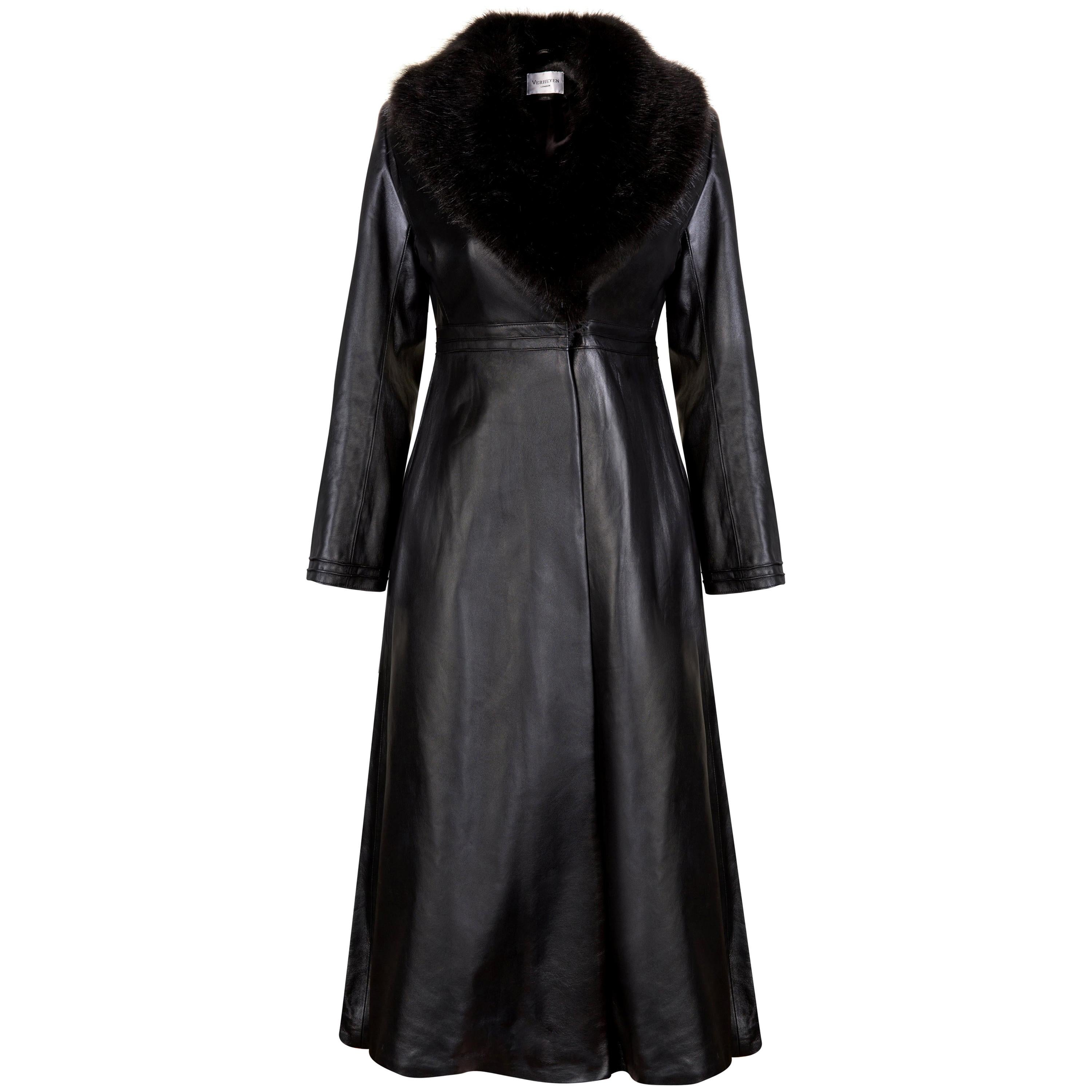 Verheyen London Edward Leather Coat with Faux Fur Collar in Black - Size uk 10 For Sale