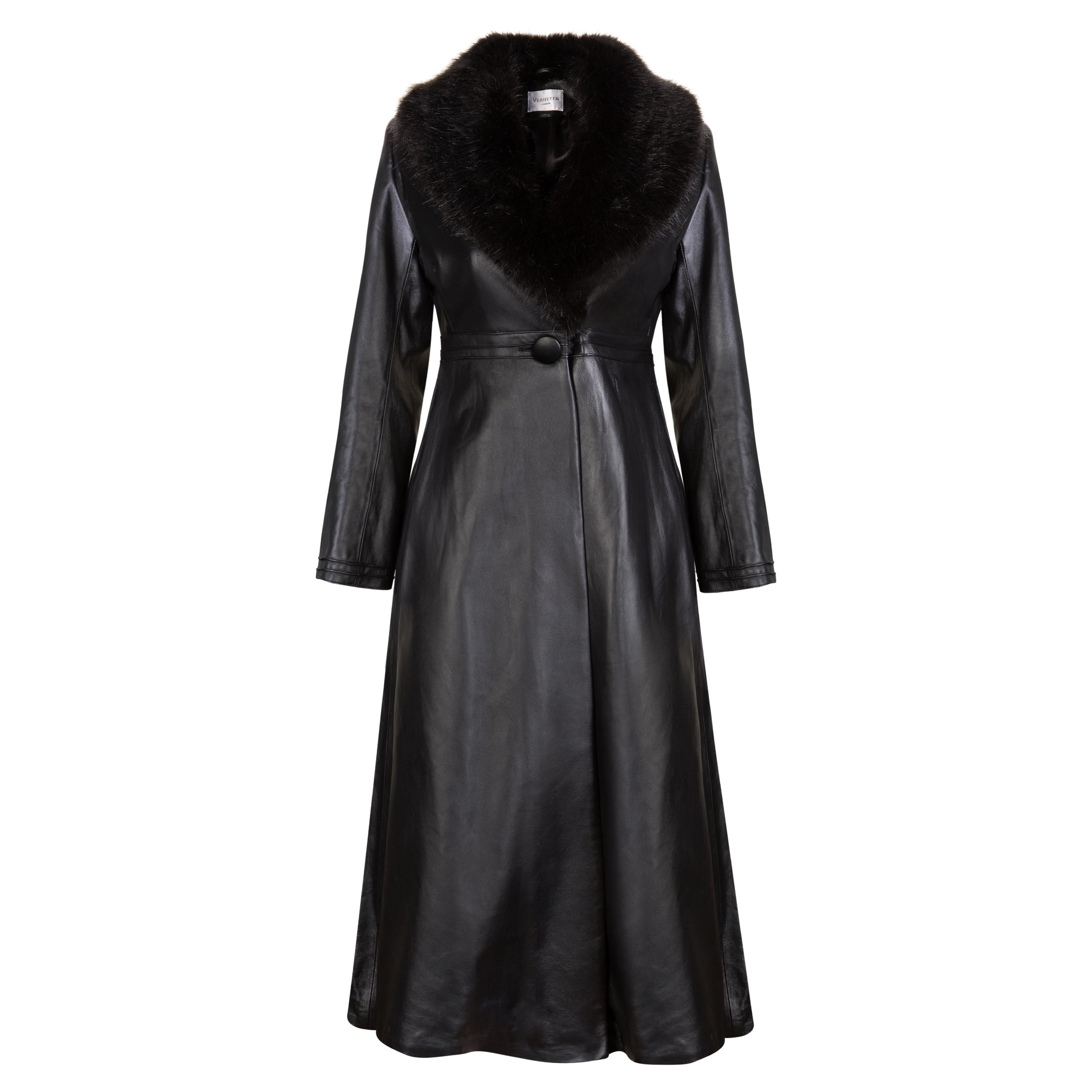 Cappotto in pelle Verheyen London Edward con colletto in pelliccia sintetica di colore nero - Taglia 10