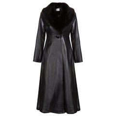 Verheyen London Abrigo Edward de piel con cuello de piel sintética en negro - Talla uk 10