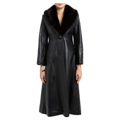 Verheyen London Edward Leather Coat with Faux Fur Collar in Black - Size uk 12
