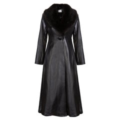 Verheyen London Edward Leather Coat with Faux Fur Collar in Black - Size uk 12