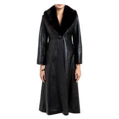 Cappotto in pelle Verheyen London Edward con colletto in pelliccia sintetica di colore nero - Taglia 14