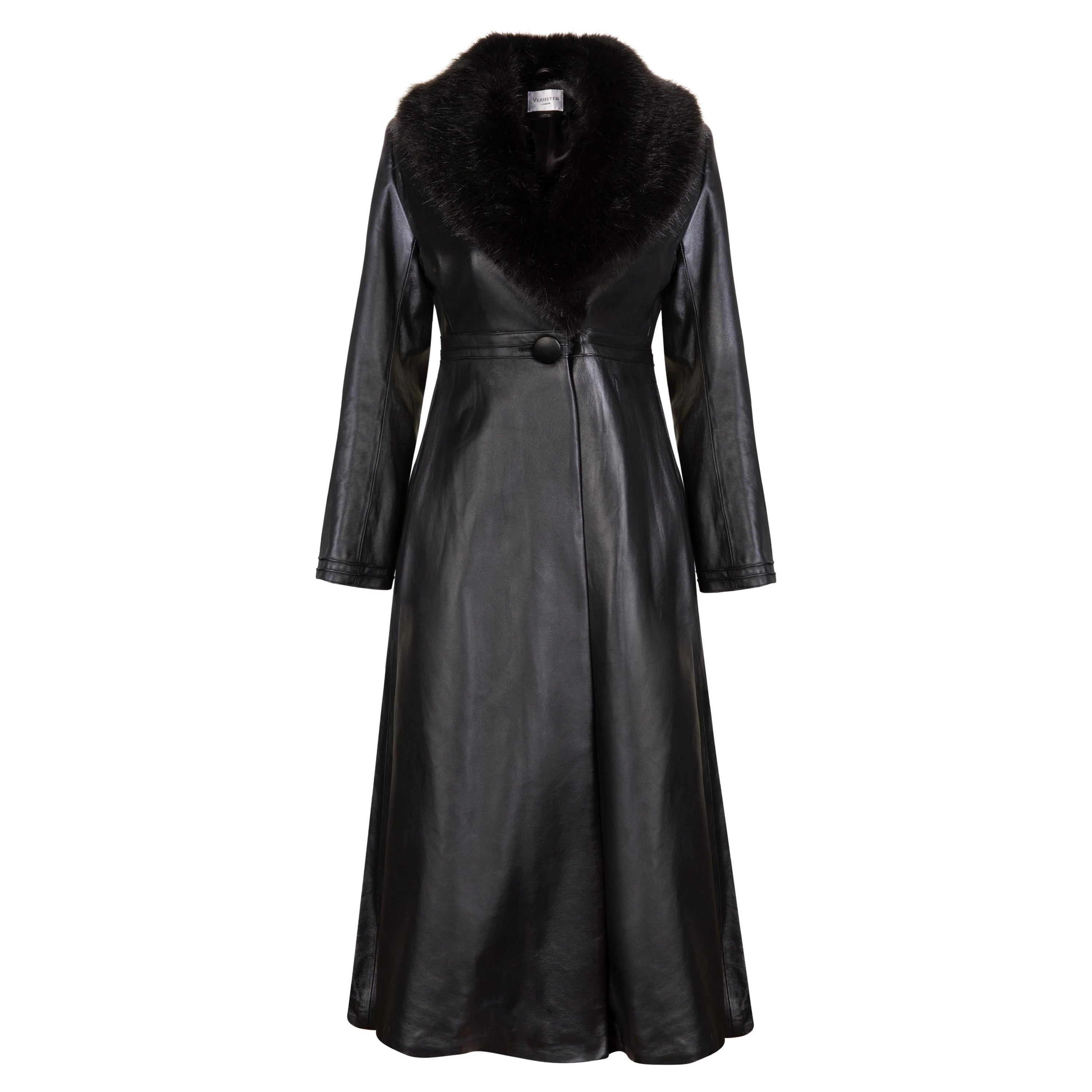 Cappotto in pelle Verheyen London Edward con colletto in pelliccia sintetica di colore nero - Taglia 16