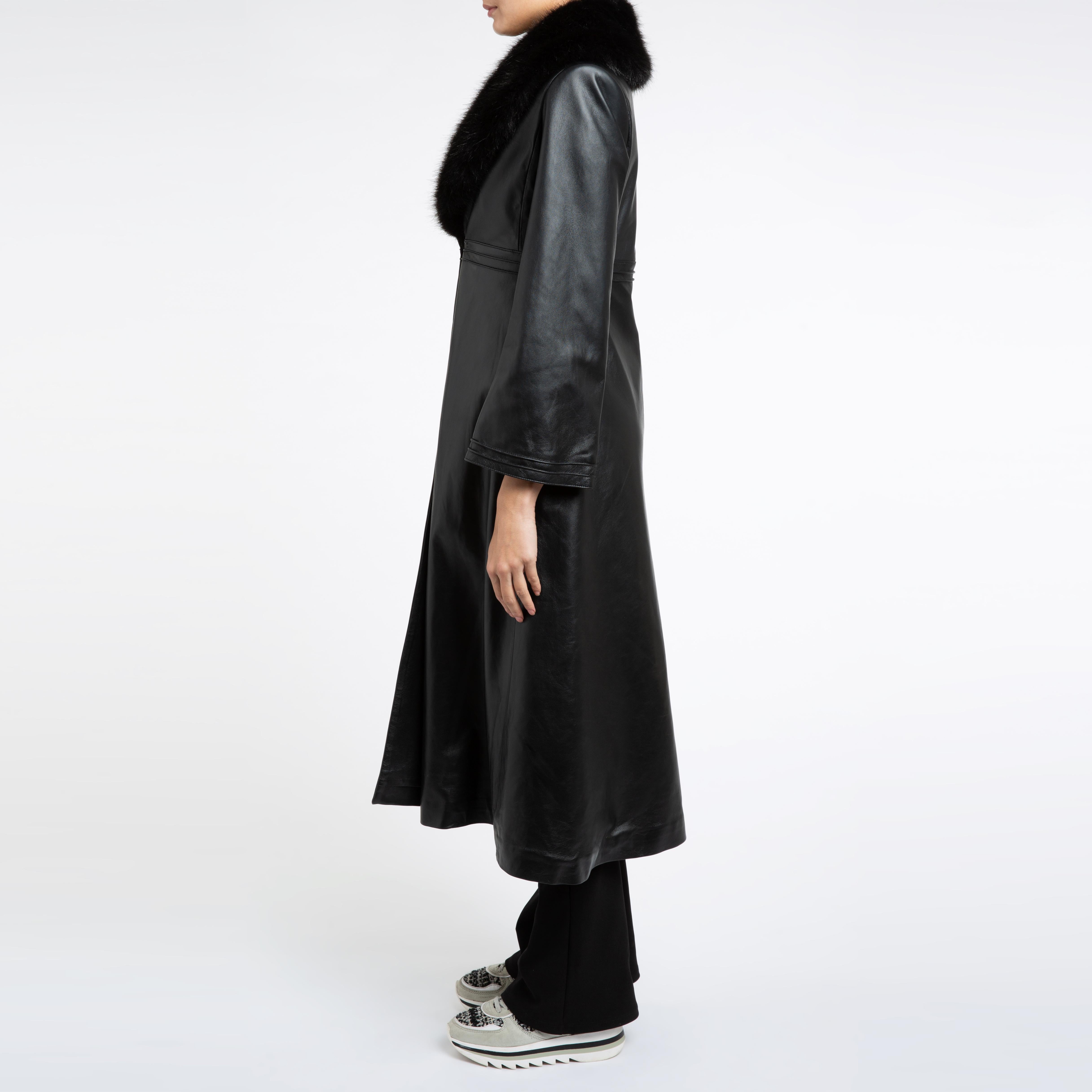 Verheyen London Edward Leather Coat with Faux Fur Collar in Black - Size uk 8 10