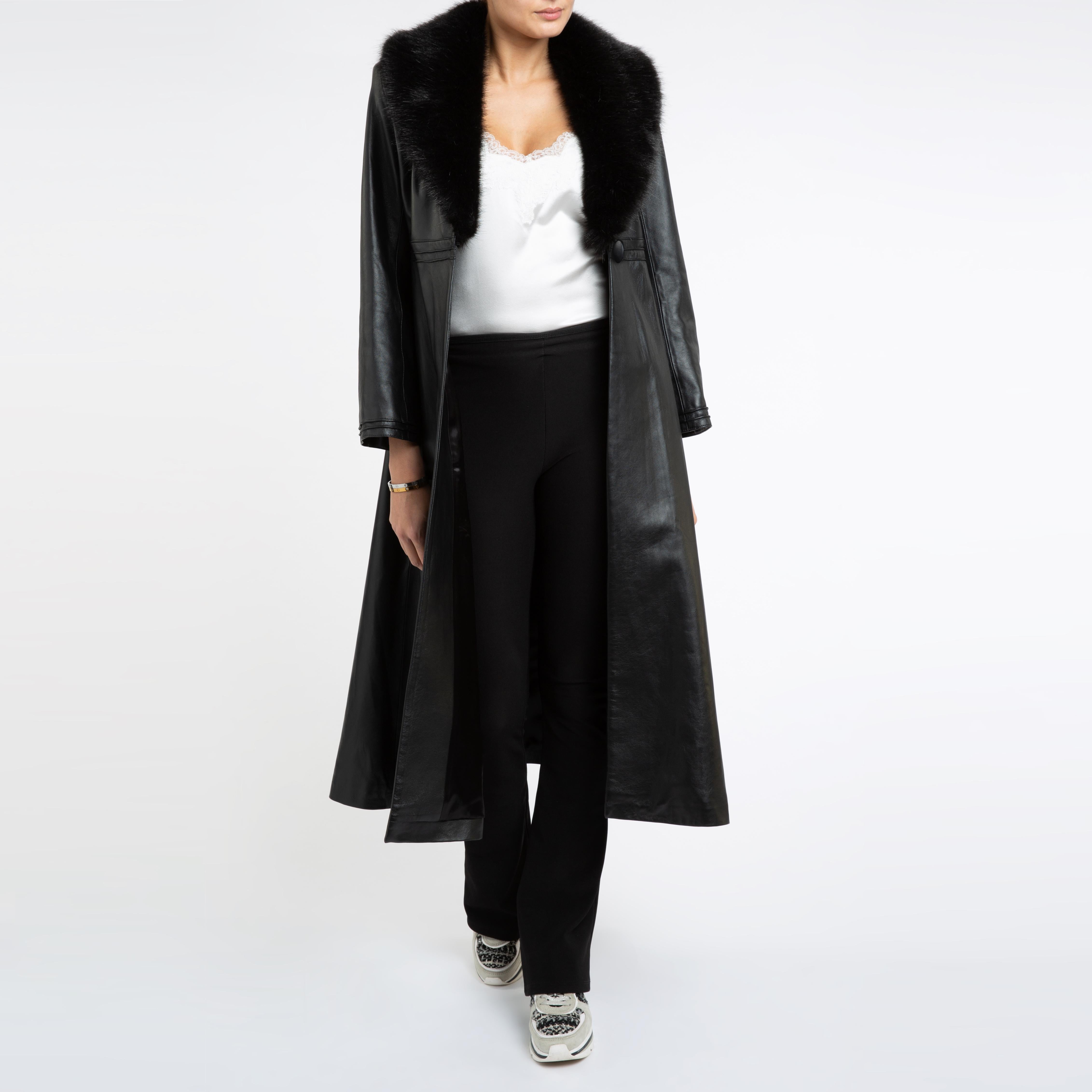Verheyen London Edward Leather Coat with Faux Fur Collar in Black - Size uk 8 13