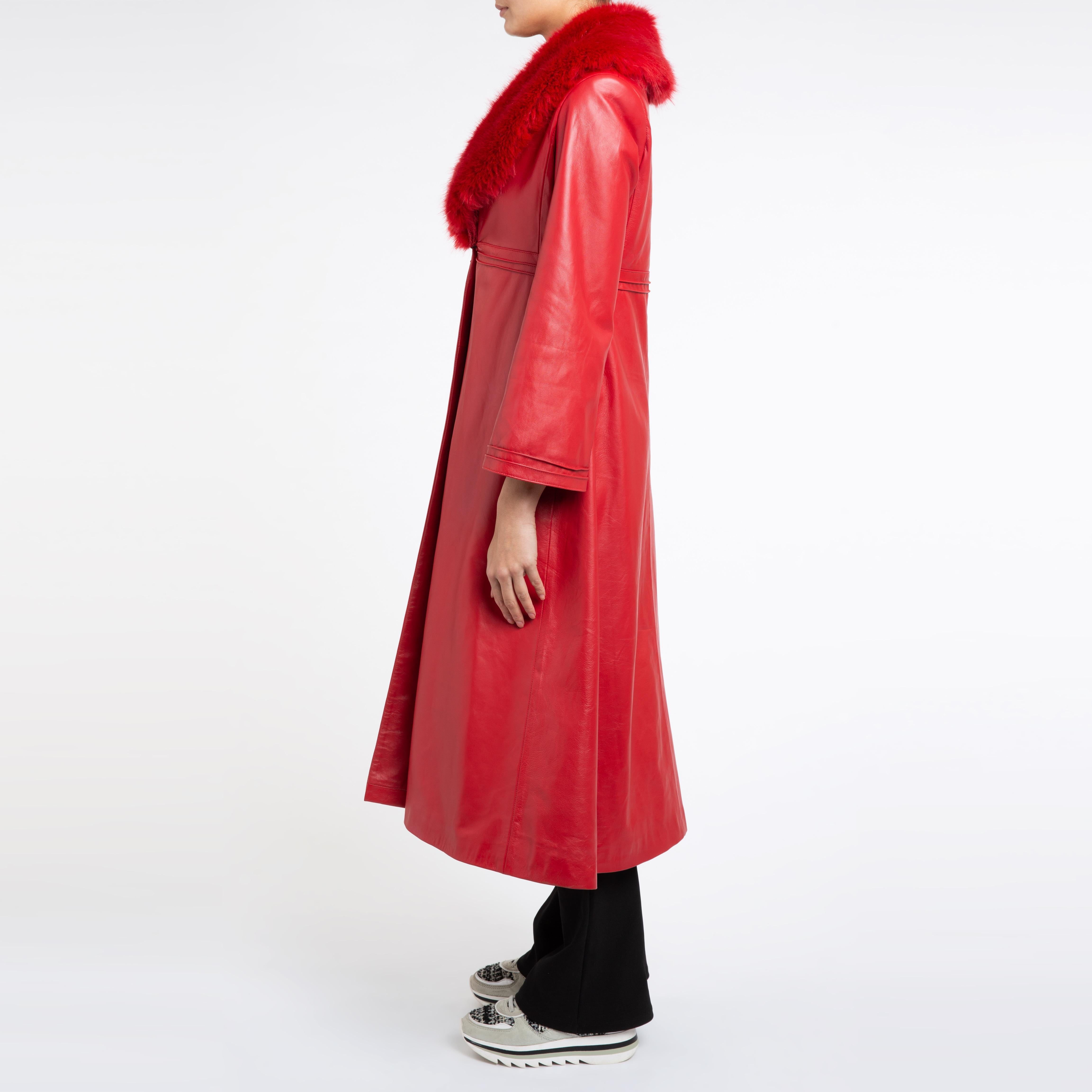 Verheyen London Edward Leather Coat with Faux Fur Collar in Red - Size uk 10 For Sale 2