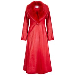 Manteau en cuir Verheyen London Edward avec col en fausse fourrure rouge - Taille UK 10