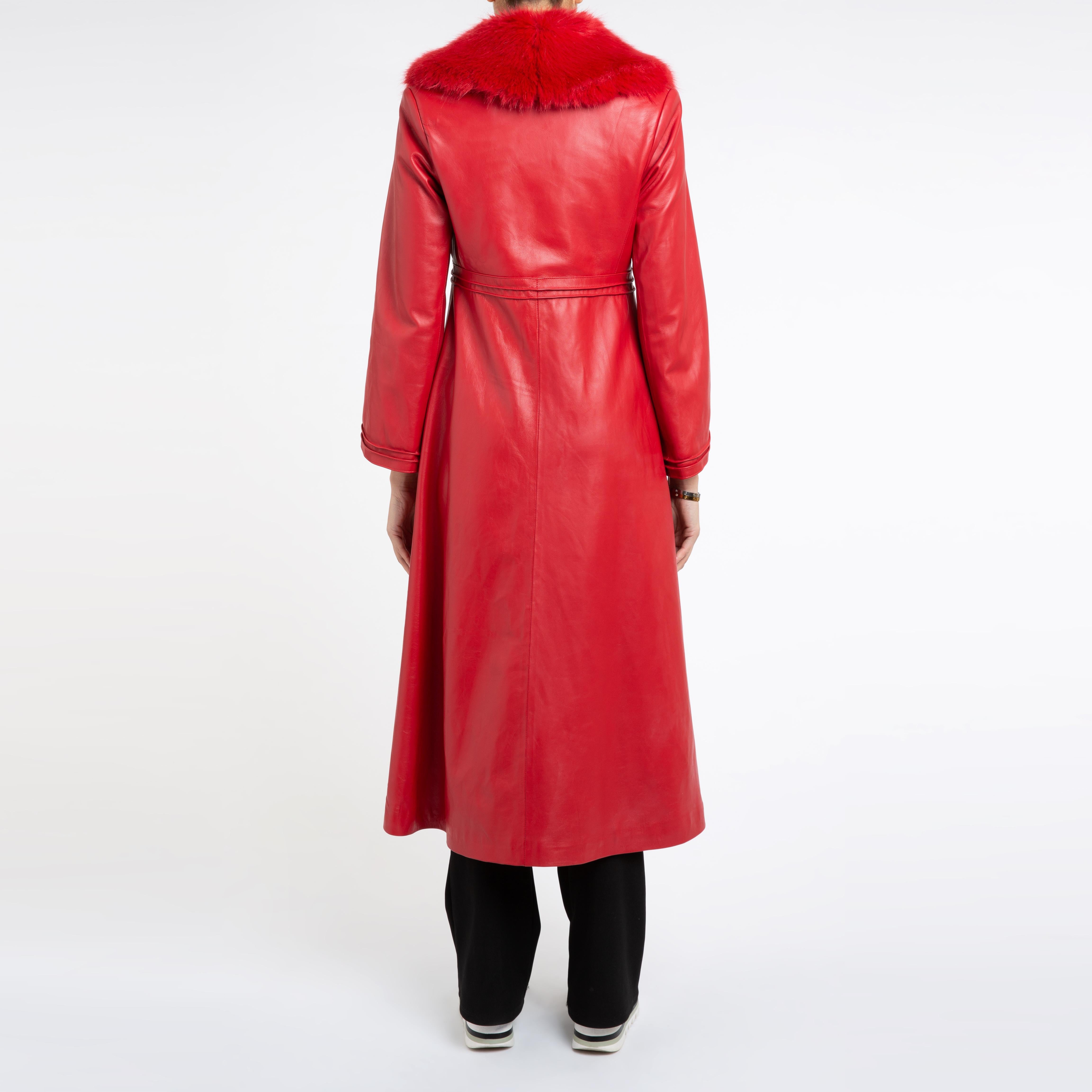 Verheyen London Edward Leather Coat with Faux Fur Collar in Red - Size uk 12 For Sale 7