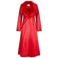 Verheyen London Edward Leather Coat with Faux Fur Collar in Red - Size uk 12