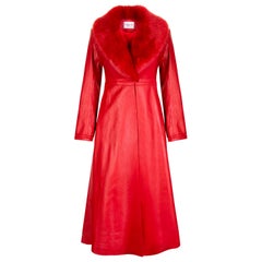 Used Verheyen London Edward Leather Coat with Faux Fur Collar in Red - Size uk 12