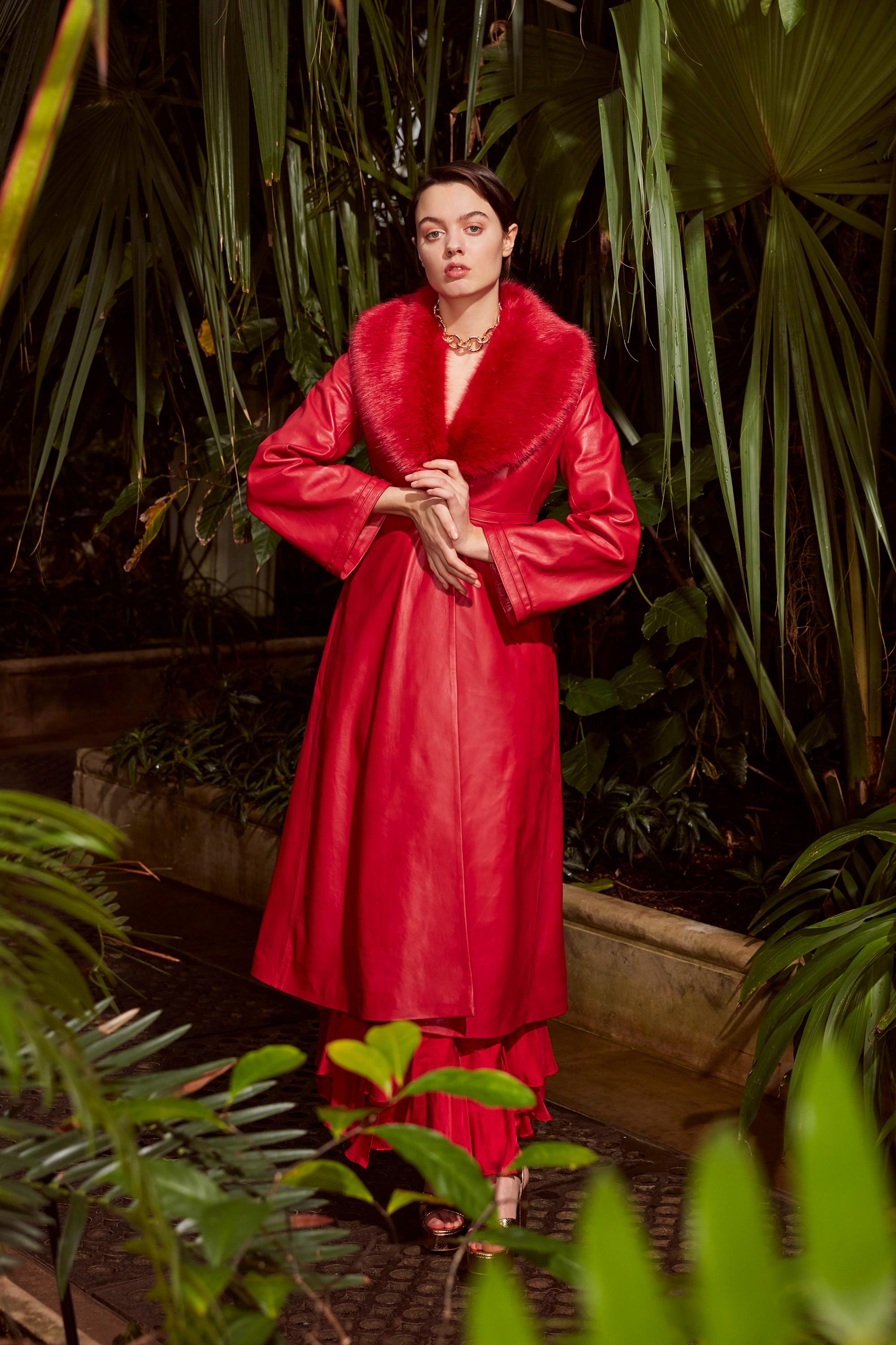Verheyen London Edward Leather Coat with Faux Fur Collar in Red For Sale 1