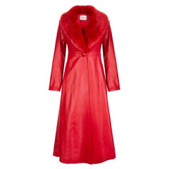 Verheyen London Edward Leather Coat with Faux Fur Collar in Red - Size uk 14