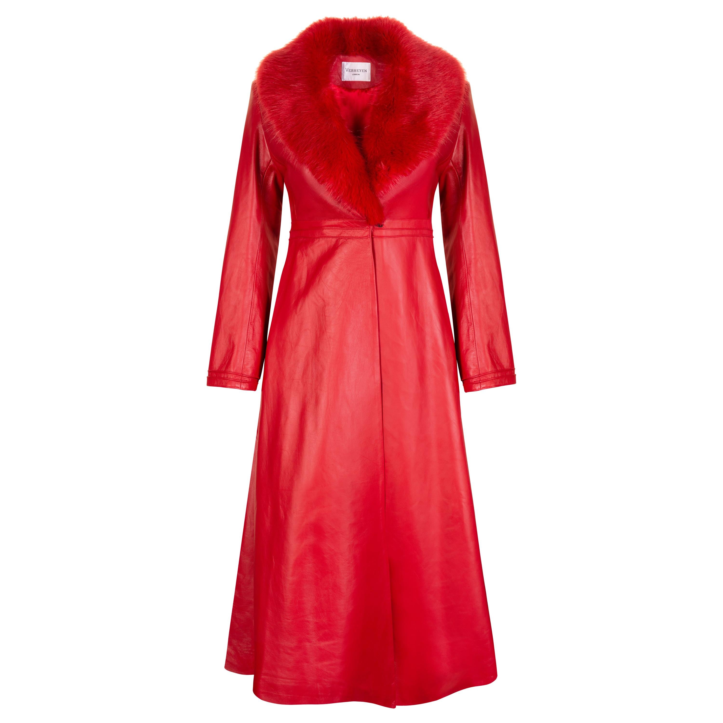 Verheyen London Edward Leather Coat with Faux Fur Collar in Red - Size uk 6 UK 