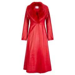 Verheyen London Edward Leather Coat with Faux Fur Collar in Red - Size uk 6 UK 