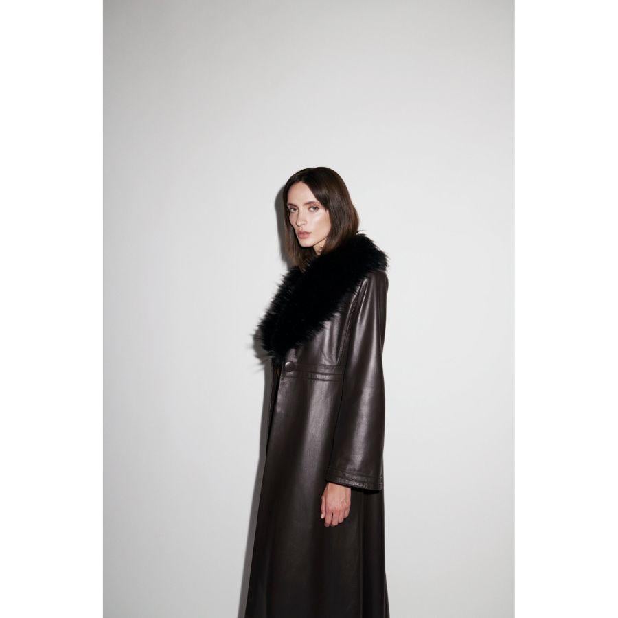 Verheyen London Edward Leather Trench Coat in Dark Chocolate and Black Size 10 For Sale 2
