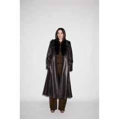 Verheyen London Edward Leather Trench Coat in Dark Chocolate and Black Size 8