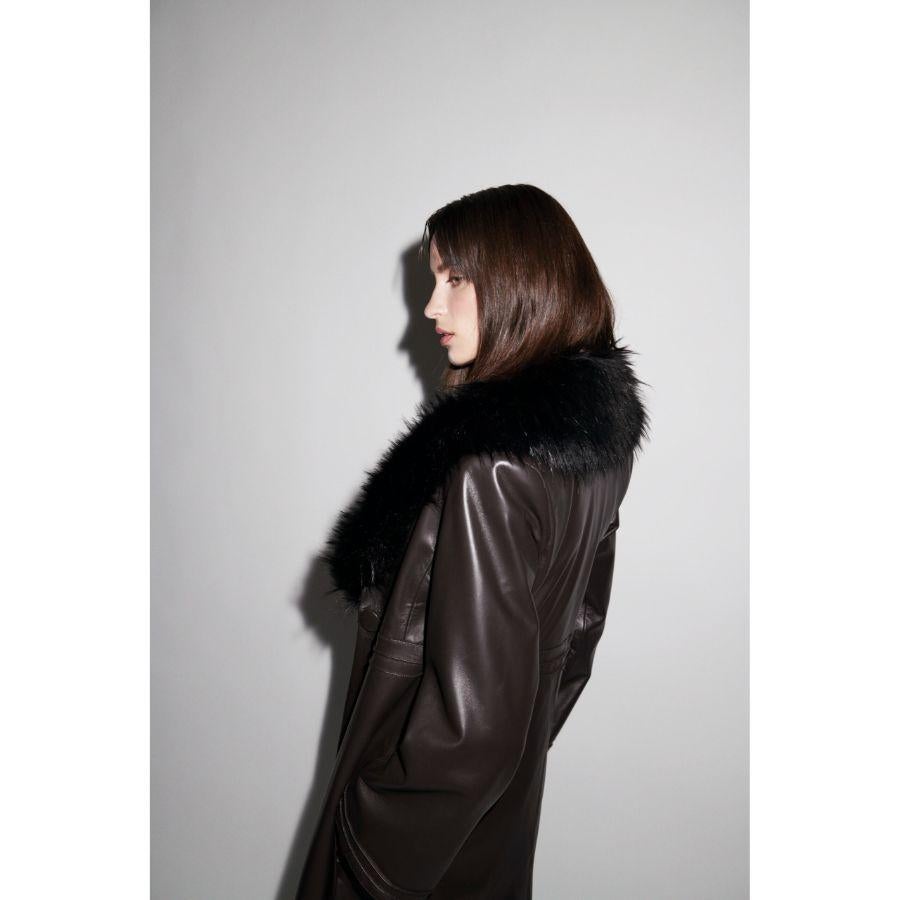 Women's Verheyen London Edward Leather Trench Coat in Dark Chocolate, Size 16 For Sale
