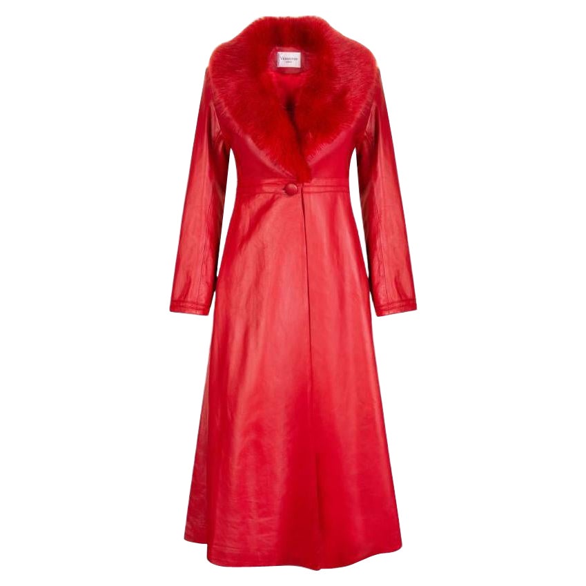 Verheyen London Edward Leather Trench Coat in Red with Faux Fur Size uk 8