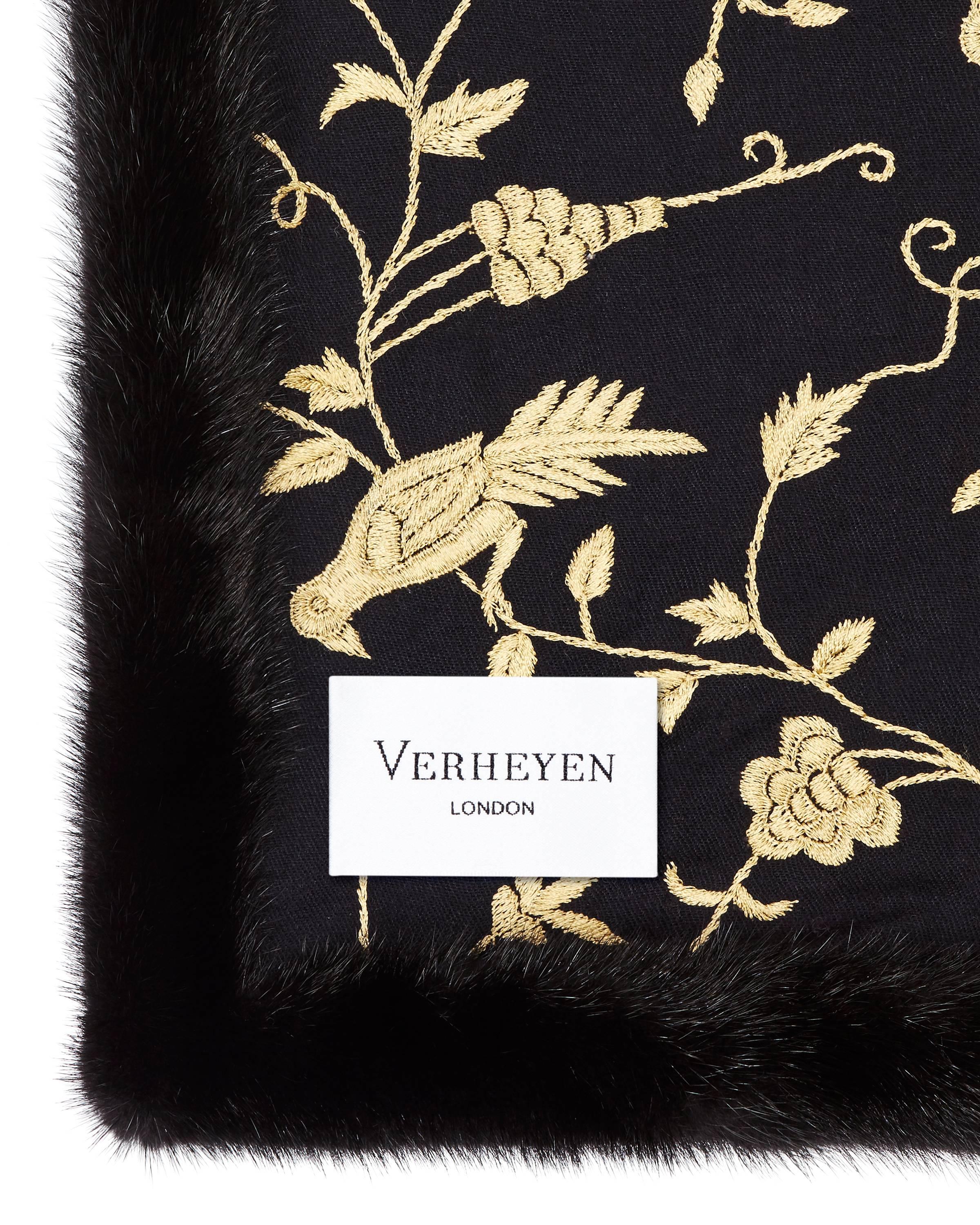 Black Verheyen London Embroidered Indian Love Mogul Shawl & Mink Fur -Valentines Gift 