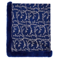 Verheyen London Embroidered Sapphire Blue Shawl & Blue Mink Fur - Brand New