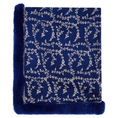 Verheyen London Embroidered Sapphire Blue Shawl & Blue Mink Fur 