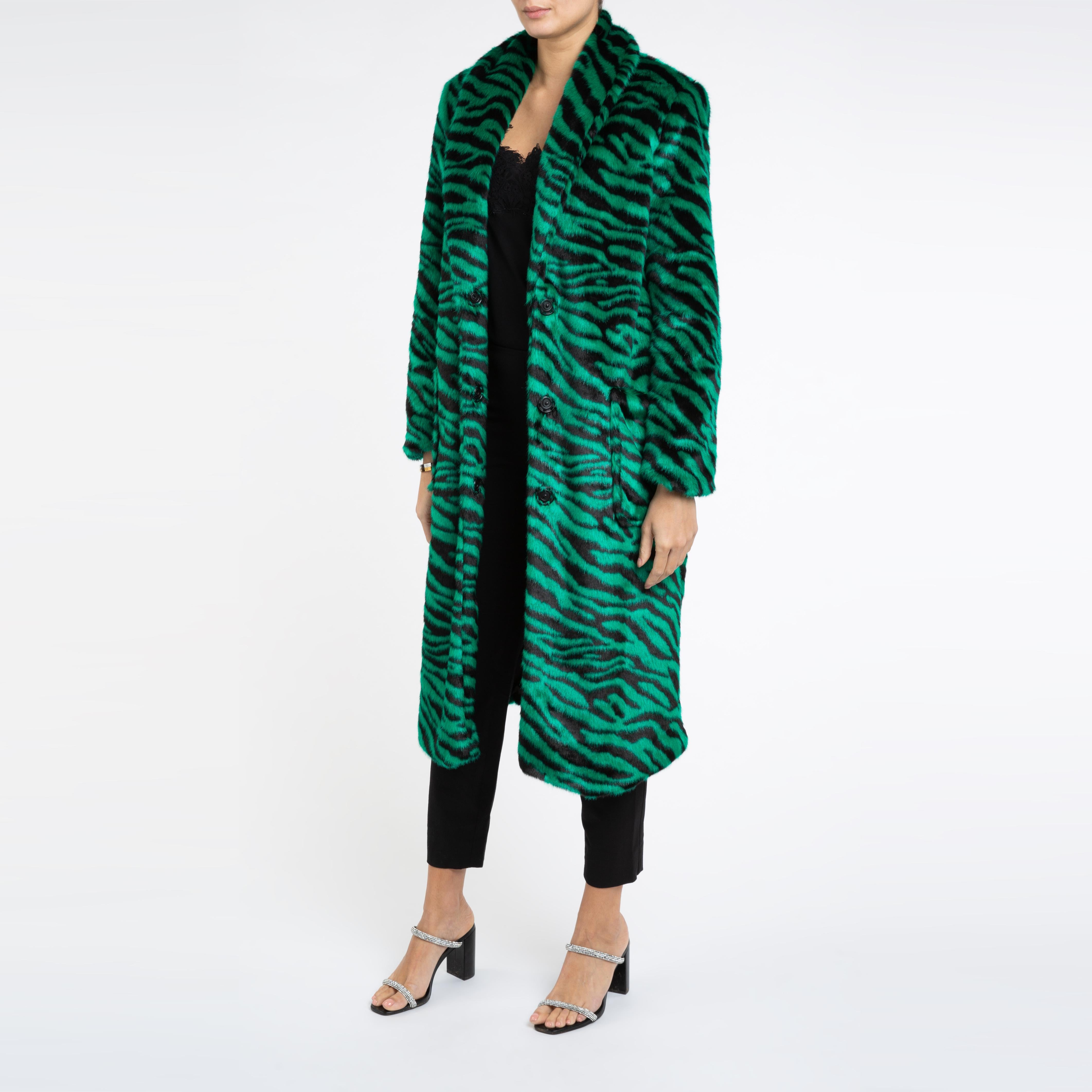 Verheyen London Manteau en fausse fourrure vert émeraude à imprimé zébré Esmeralda, taille UK 10 en vente 1