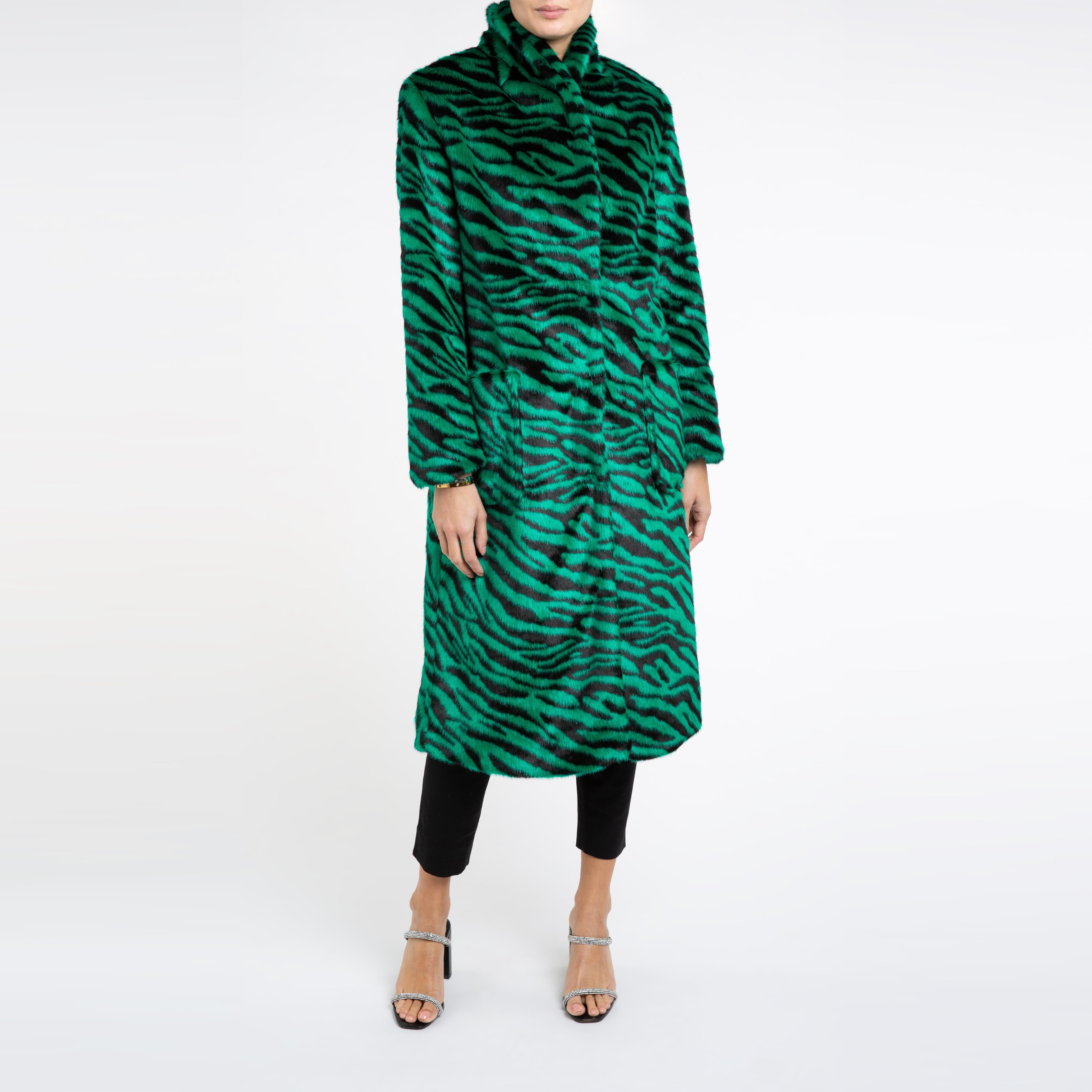 Verheyen London Esmeralda Faux Fur Coat in Emerald Green Zebra Print size uk 10 For Sale 1