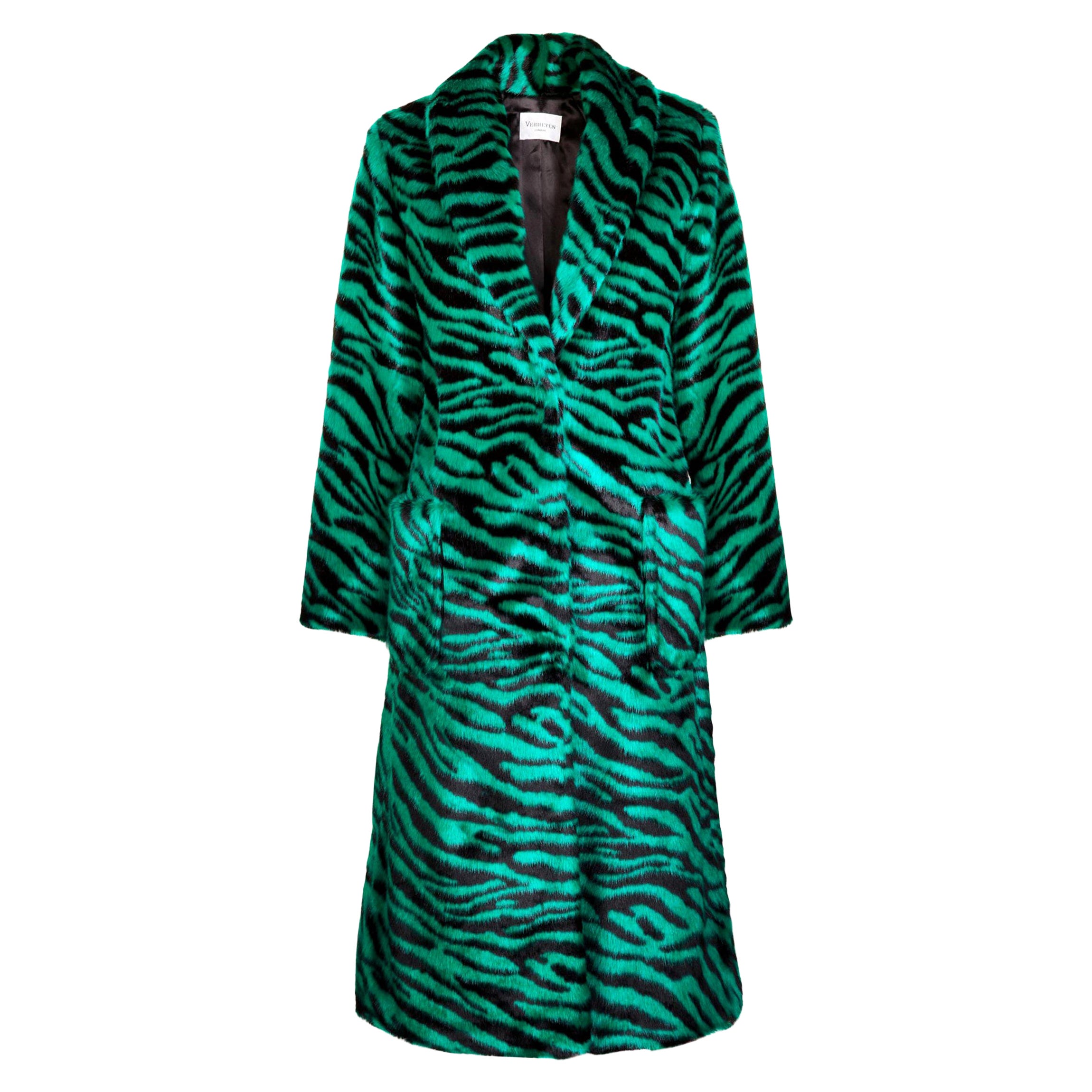Verheyen London Manteau en fausse fourrure vert émeraude à imprimé zébré Esmeralda, taille UK 10 en vente