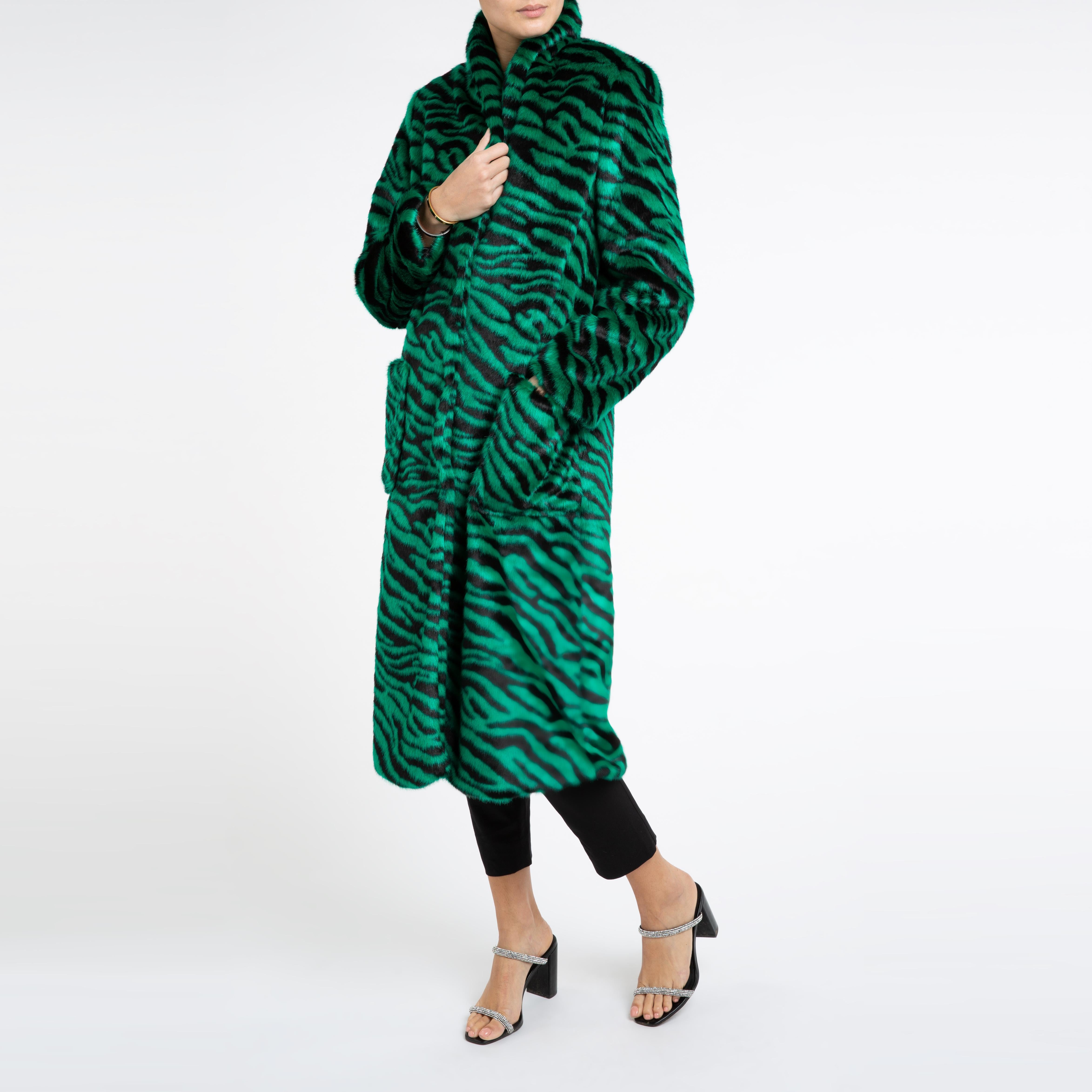 Verheyen London Esmeralda Kunstpelzmantel in Smaragdgrün mit Zebradruck Größe Uk 14 im Angebot 3