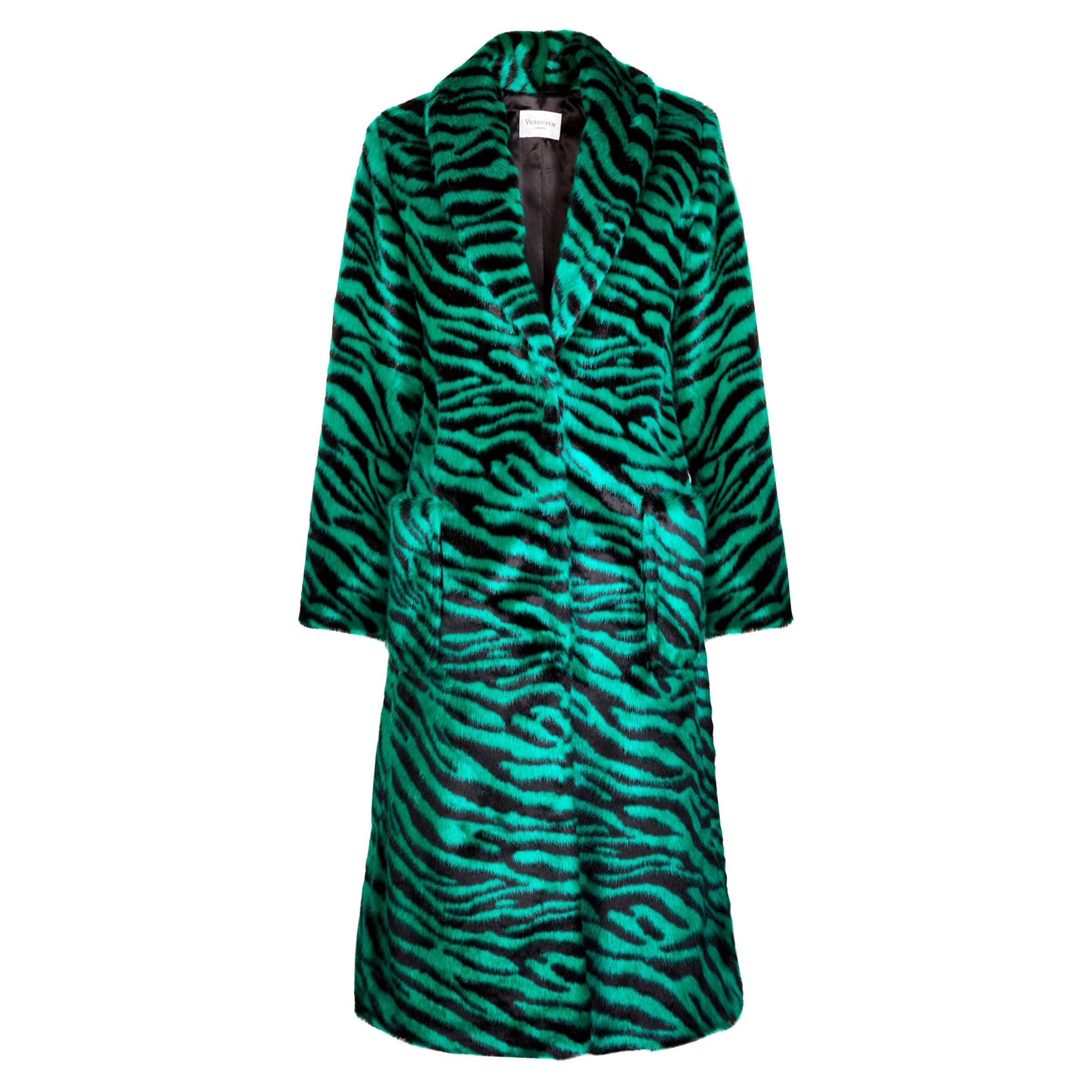Verheyen London Esmeralda Faux Fur Coat in Emerald Green Zebra Print size uk 14