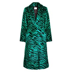 Verheyen London Esmeralda Faux Fur Coat in Emerald Green Zebra Print size uk 14