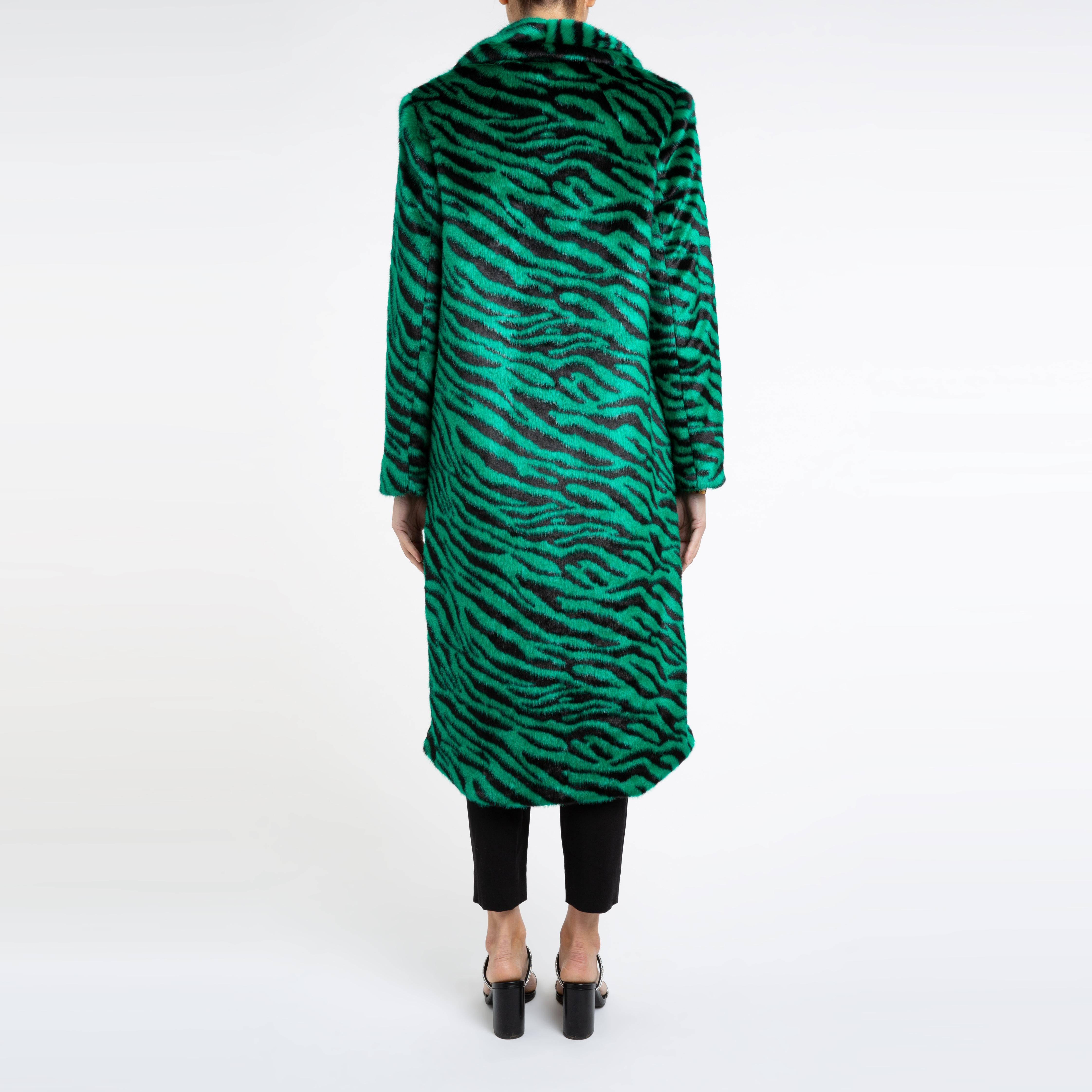 Women's Verheyen London Esmeralda Faux Fur Coat in Emerald Green Zebra Print size uk 8