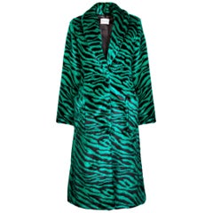 Verheyen London Faux Fur Coat in Emerald Green Animal Zebra Print size uk 10