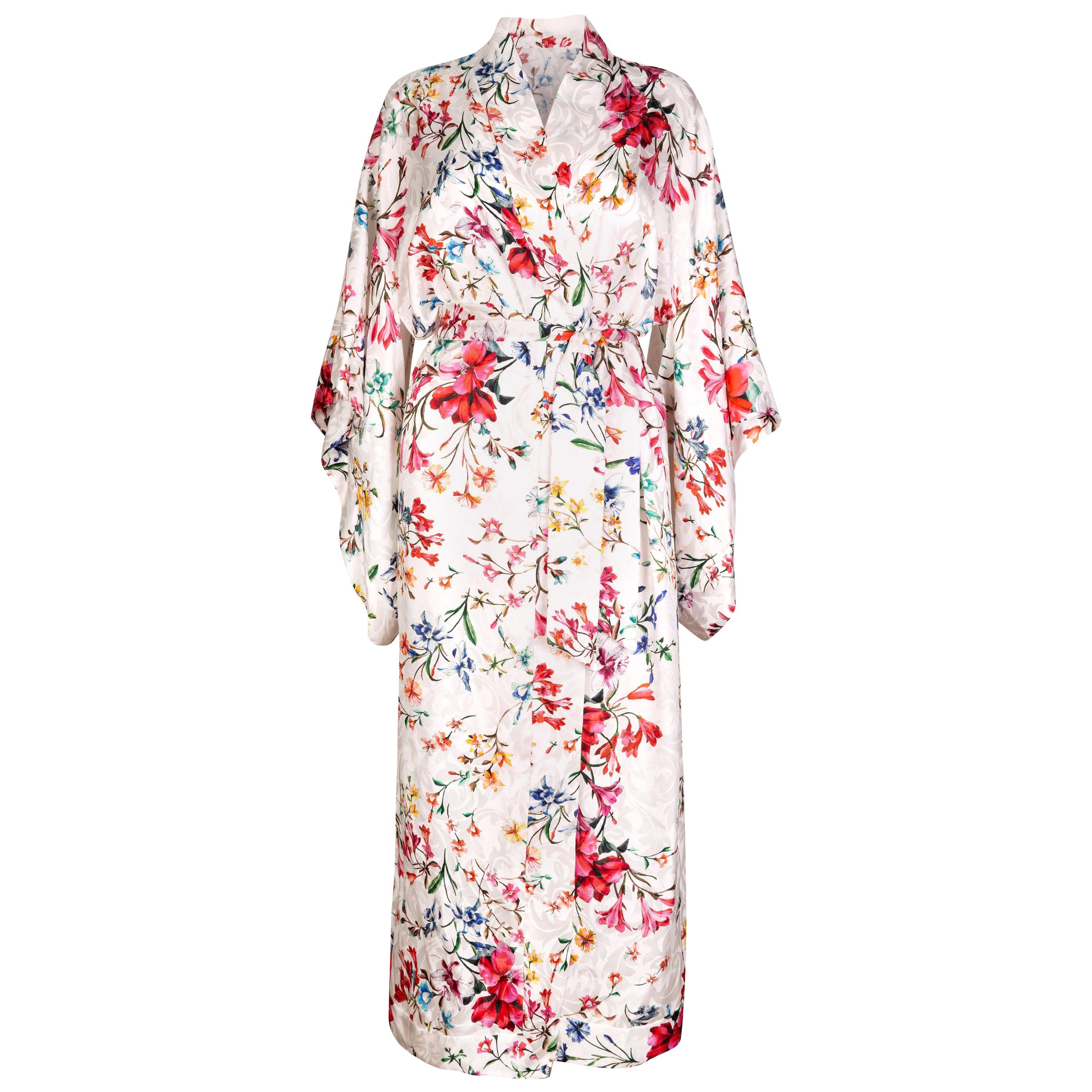 Robe kimono à fleurs Verheyen London en satin de soie italien - Taille unique 