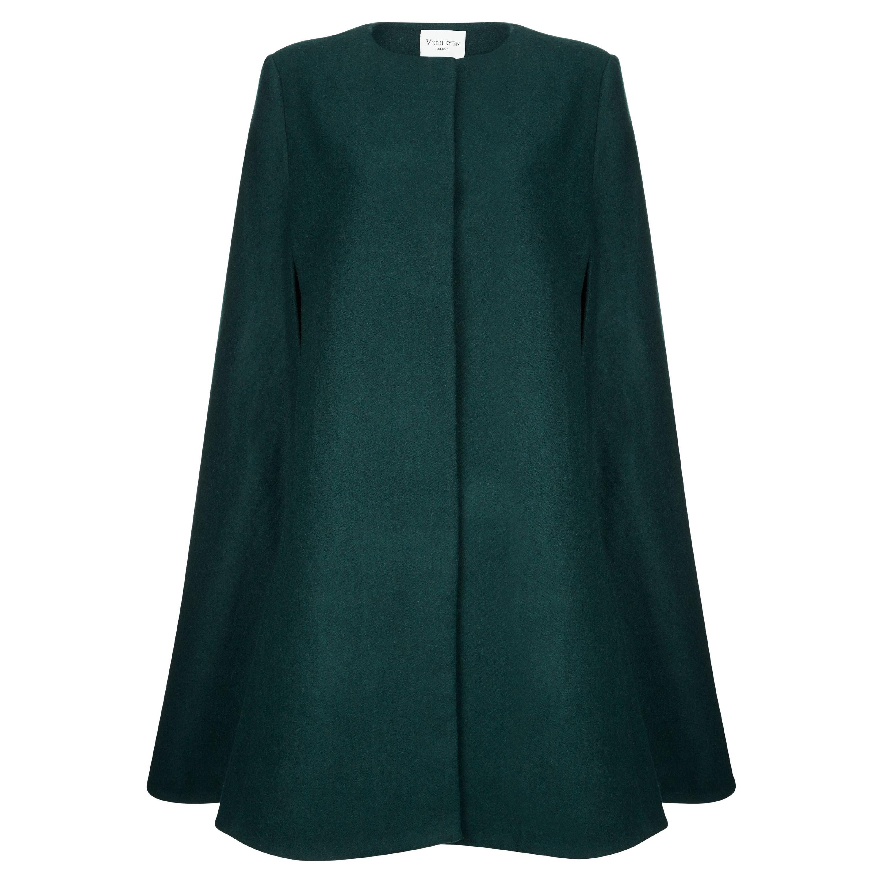 Verheyen London Forest Green Wool Cape - Size Medium For Sale