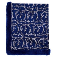 Verheyen London Hand Embroidered Sapphire Blue Shawl & Blue Mink Fur 