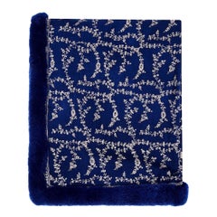 Verheyen London Hand Embroidered Sapphire Blue Shawl & Blue Mink Fur
