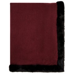 Verheyen London Handmade Mink Fur Trimmed Black & Burgundy Cashmere Shawl
