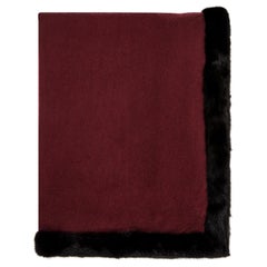 Verheyen London Handmade Mink Fur Trimmed Black & Burgundy Cashmere Shawl