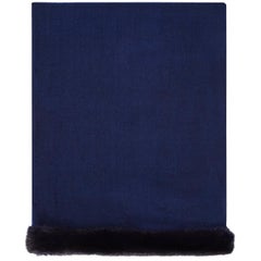 Verheyen London Handwoven Cashmere Shawl in Navy with Mink Fur Trim - New